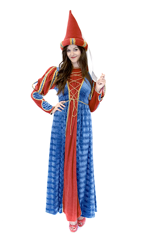 Reneszánsz királylány jelmez piros/kék